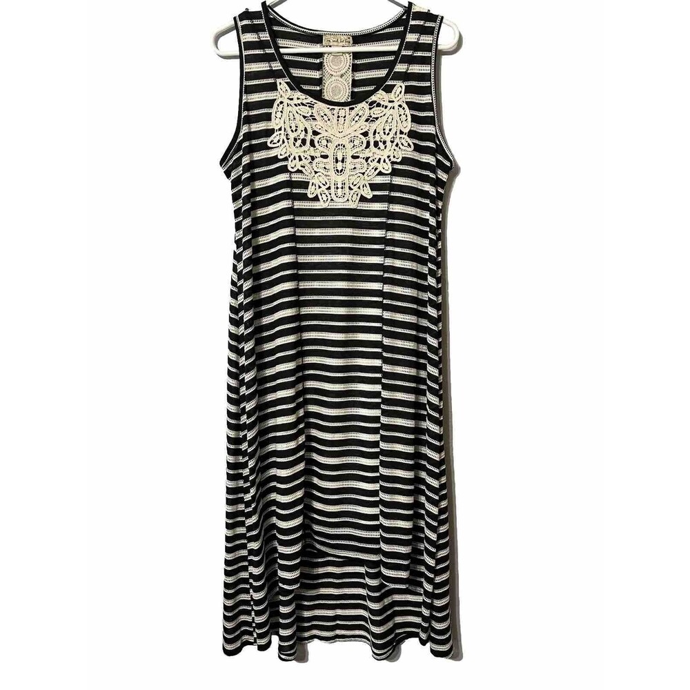 Live and Let Live Womens M Black Stripe Sleeveless Stretch High-Low Boho Dress